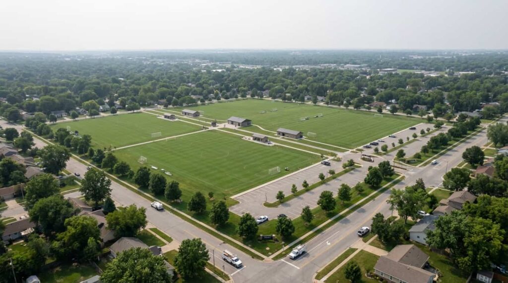 Vista aérea de un complejo deportivo en Kansas, posible base de entrenamiento elegida por la Selección Argentina para el Mundial 2026
